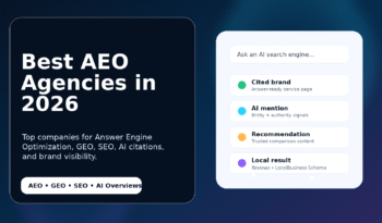 Best AEO agencies in 2026 showing AI search visibility, answer engine optimization, and generative search results across platforms