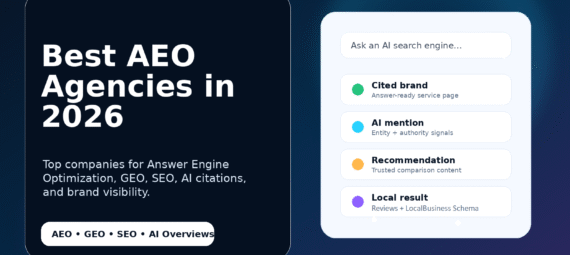 Best AEO agencies in 2026 showing AI search visibility, answer engine optimization, and generative search results across platforms
